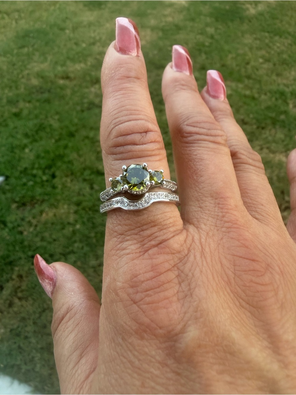 Sterling Silver Peridot Three-Stone Ring - Picture 7 of 14